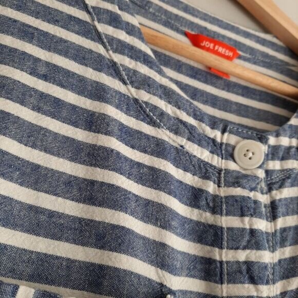 JOE FRESH Button Down Light Shirt Jacket Utility Roll-Up Sleeves Stripes Sz M - Picture 6 of 16